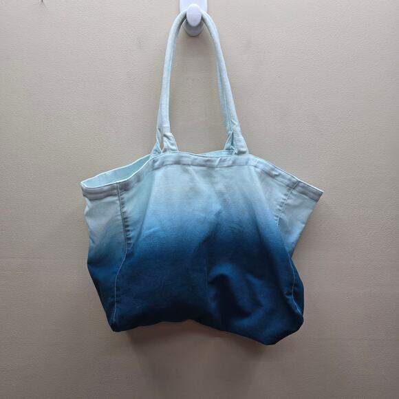 Athleta Ombre Canvas Tote Gym Beach Shopping Open Bag Sports Blue Overnight - Picture 2 of 7